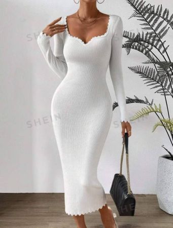 SHEIN Essnce Sweetheart Neck Ribbed Knit Bodycon Dress