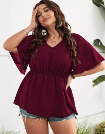 SHEIN LUNE ملابس علوية بأكمام بطرف منتفخ مع مجموعة علي الخصر