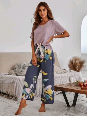 طقم بيجاما/طقم بيجاما بتفاصيل عقدة زهرية من سيرينسكيب