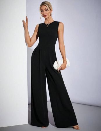 SHEIN Tall بدلة قصيرة سوداء عصرية واسعة الساقين بلا أكمام للمناسبات