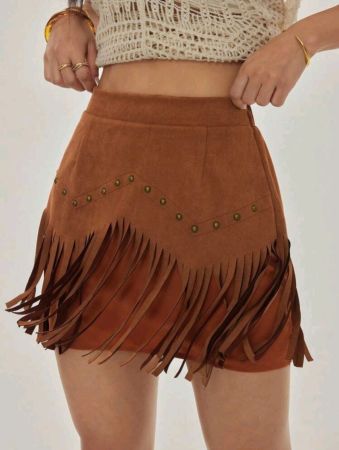 تنورة نسائية كاجوال من SHEIN PETITE مزينة بشراشيب عتيقة