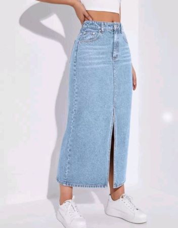 تنورة جينز كاجوال متعددة الاستخدامات بفتحة جيب بلون سادة من SHEIN EZwear