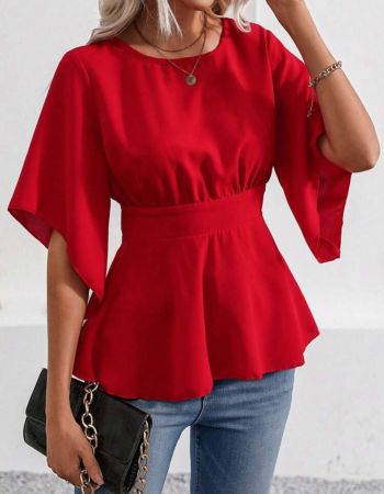 SHEIN Clasi شبيه ملابس علوية ذو أكمام غير متماثلة وذيل مجعد قابل للتعديل في الخصر