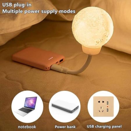 مصباح مكتب LED على شكل قمر مع تحكم صوتي عبر USB، ضوء ليلي ذكي على شكل قمر يتم تنشيطه صوتيًا، مصباح ليلي يتم تنشيطه صوتيًا، 3 ألوان متغيرة لغرفة النوم، غرفة المعيشة، غرفة الدراسة، المكتب، غرفة الدراسة، إلخ.