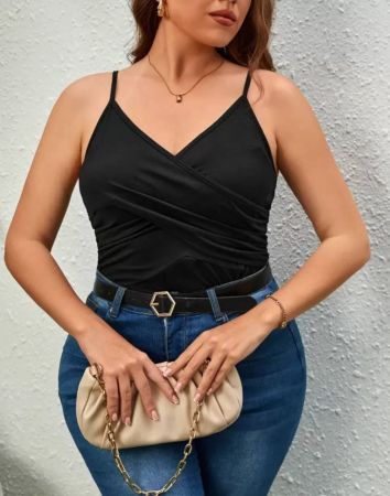 SHEIN Privé لباس علوي كامي موحدة اللون ثنية مقاس كبير
