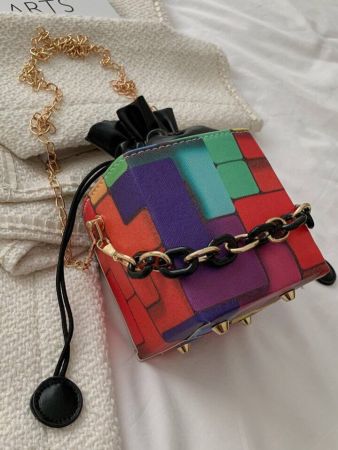 حقيبة دلو برباط وتطريز للبنات