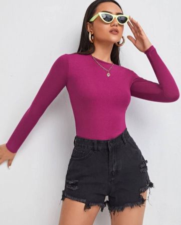 SHEIN Essnce تي شيرت ملائم بشكل بلون موحد