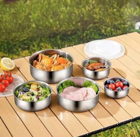 مجموعة من 5 قطع من حاويات تخزين الطعام مع أغطية، مناسبة للخضراوات والفواكه ولوازم المطبخ