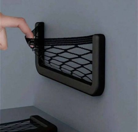 شبكة تخزين لاصقة عالمية قطعة واحدة للسيارة والسيارة الترفيهية - حامل هاتف ومنظم مساحة إضافية - سهلة التركيب، متينة، مناسبة للطرازات 8 سم × 15 سم، 8 سم × 20 سم، و11 سم × 30 سم