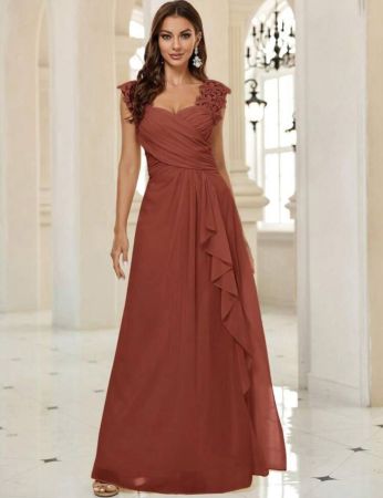SHEIN Belle فستان رسمي أنيق لحفلات التخرج وحفلات العشاء، فستان حفلات الزفاف وحفلات السهرة، مزين بتطريز ومكشكشات من الشيفون الأنيقة