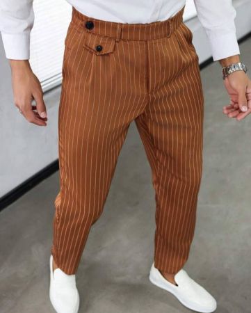 Manfinity Bizformal سروال بدلة مخطط رجالي، كاجوال وعصري للارتداء اليومي