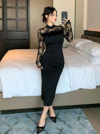 فستان كوكتيل متوسط الطول من DAZY للنساء، مصنوع من القطيفة والدانتيل والشبكة، بتصميم متباين