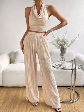 SHEIN X Tarsha Whitmore SHEIN Privé بلوزة بدون ظهر مكشوفة الظهر وبنطلون واسع الساق