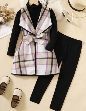 SHEIN أطقم فتاة صغيرة حزام الطرطان