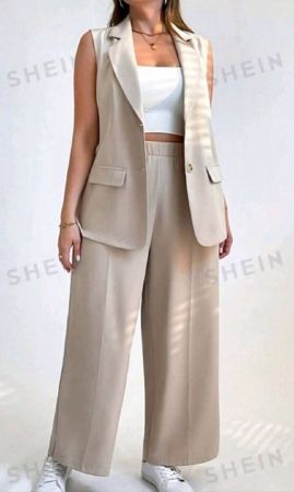 SHEIN Essnce ملابس النساء لموسمي الصيف والخريف، ملابس نسائية موسم الخريف، ملابس نسائية لأعمال المرأة، ملابس نسائية عصرية كاجوال للتنقلات والعطلات والعمل والمكتب، ملابس عصرية للرسمية، ملابس ذات مقاسات كبيرة لون واحد أزرار أمامية وأكمام بدون، سترات النساء للخريف SHEIN Essnce ملابس النساء لموسمي الصيف والخريف، ملابس نسائية موسم الخريف، ملابس نسائية لأعمال المرأة، ملابس نسائية عصرية كاجوال للتنقلات والعطلات والعمل والمكتب، ملابس عصرية للرسمية، ملابس ذات مقاسات كبيرة لون واحد أزرار أمامية وأكمام بدون، سترات النساء للخريف