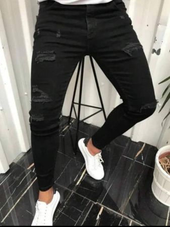 Men Skinny Distressed Denim Jeans With Stretch