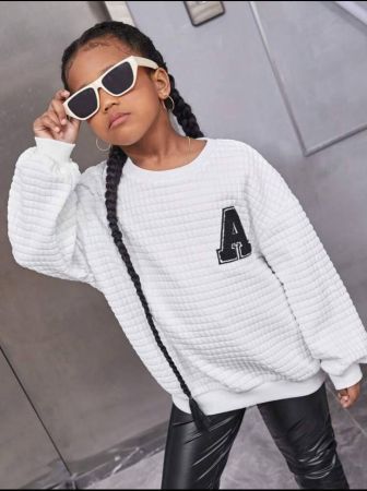 SHEIN Tween Girl Letter Patched Drop Shoulder Pullover