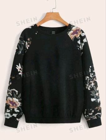 SHEIN LUNE Floral Raglan Sleeve Pullover