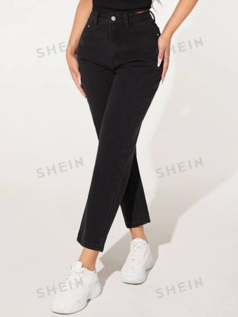 SHEIN PETITE High Waist Mom Cropped Jeans