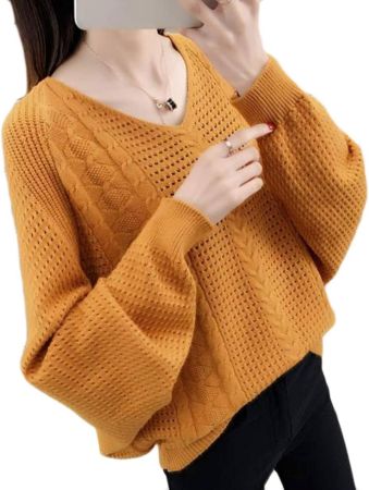 DeBangNi Women's V-Neck Sweater, Loose, Solid Color, Knit Sweater, Korean Style, Cute, Armhole, Gable Knit, Body Cover, Elegant, Breathable, Big Silhouette, Harajuku Style