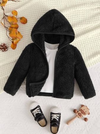 SHEIN Baby Boy Zip Up Hooded Teddy Jacket