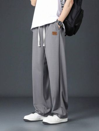 Men Letter Patched Detail Drawstring Waist Sweatpants