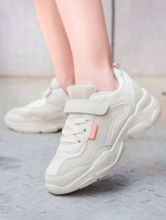 1 Pair Girls Minimalist Style Hook And Loop Casual Sports Shoes