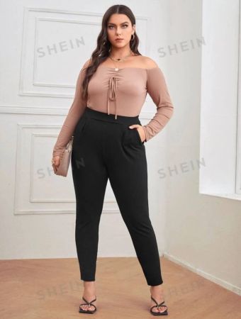 SHEIN Essnce Plus Solid High Waist Skinny Pants