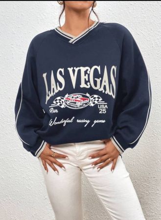 Letter Graphic Contrast Piping Raglan Sleeve Sweatshirt