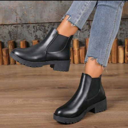 Women's Chunky Heel  Boots Black Punk Style Niche Personality Leather Boots American Casual Vintage Boots