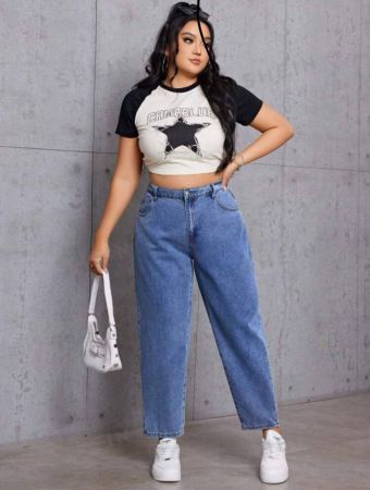 SHEIN EZwear Plus Size Tapered Jeans