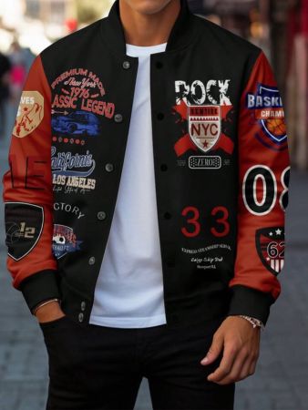 Manfinity EMRG Men Plus Letter Graphic Colorblock Bomber Jacket