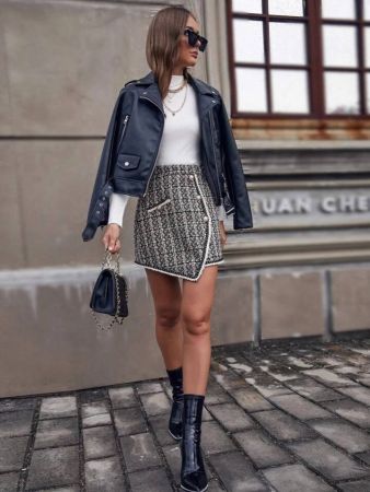 SHEIN Privé Button Front Tweed Asymmetrical Skirt