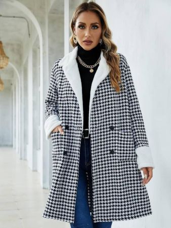 Jackets for Women Houndstooth Dual Pocket Lapel Neck Overcoat Jackets