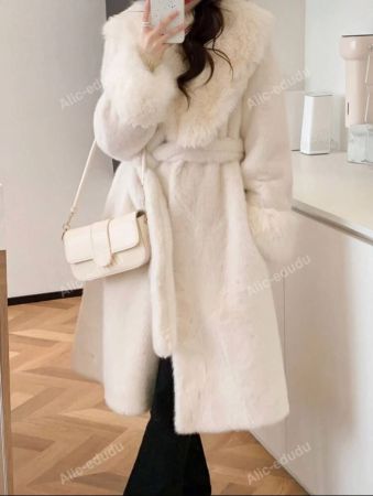 Solid Open Front Belted Fuzzy Coat