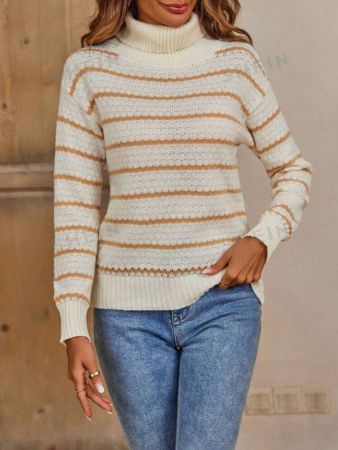 SHEIN Essnce Striped Pattern Turtleneck Drop Shoulder Sweater