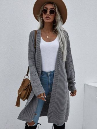 Shein Open Front Horizontal Ribbed Cardigan