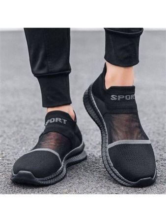 Men's Casual Sport Shoes For Big Feet With Hollow Out Design, Slip-On Style With Letter Decoration For Business And Fashion