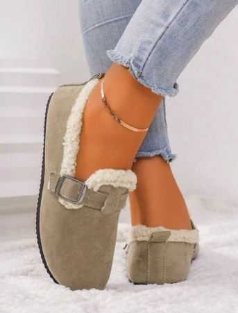 New Flat Plush Furry Casual Shoes, Simple & Versatile Comfortable Winter Women Slip-On