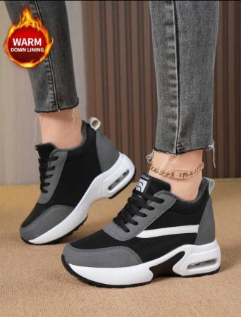 Women's Fleece Lined Colorblock Casual Athletic Shoes, Low Top Round Toe Anti-Slip Training Shoes, Outdoor Sports Shoes