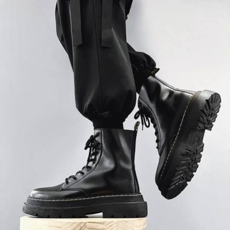 2022 Autumn and Winter New Outdoor Boots Men's British Style Leather Boots Thick-Soled High-Top Snow Fashion