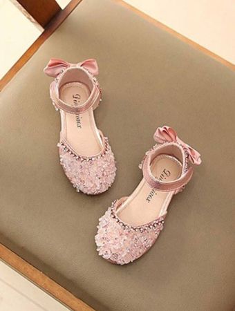 Girls' Princess Shoes With Rhinestones, Anti-Slip, Bowknot, Flat Toe Ballet Shoes For Performances