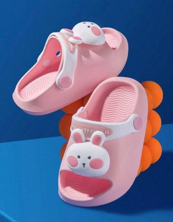 1pair Kids' Cartoon Rabbit Summer Slippers, Soft Bottom With Heel Strap Girls' Cute Beach Slippers