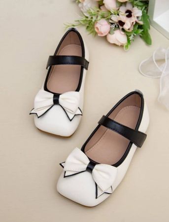 Girls Bow Decor Square Toe Mary Jane Flats, Preppy