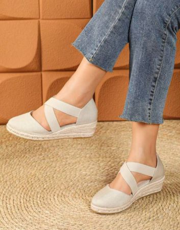 Crossover Elastic Bands Backless Espadrille Platform Sandals For Women