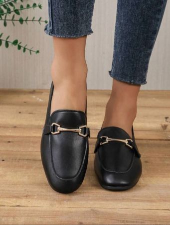 Elegant Flat Loafers For Women, Metal Decor Slip-on Flats