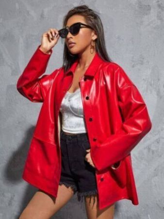 Women Real Lambskin Leather Red Hot Classy Shirt Party Wear Stylish Slim Fit