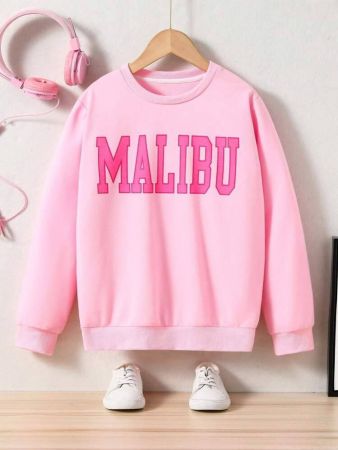 Teen Girl Thermal Blanket Sweatshirt with Letter Graphic