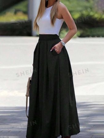 SHEIN Essnce A-Line Solid Color High Waist Skirt