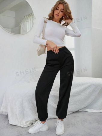 SHEIN EZwear Solid Color Elastic Waist Sweatpants